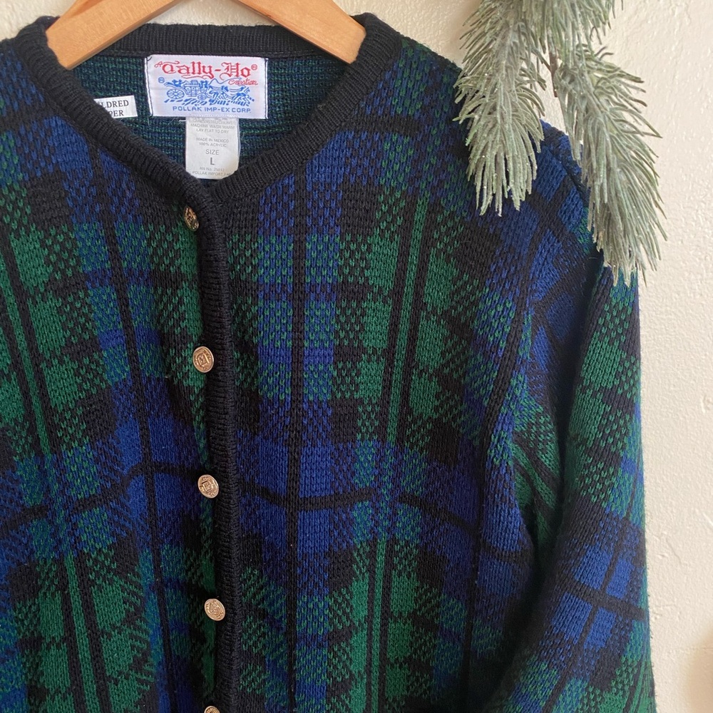 Vintage Tally-Ho Holiday Tartan Christmas Cardigan